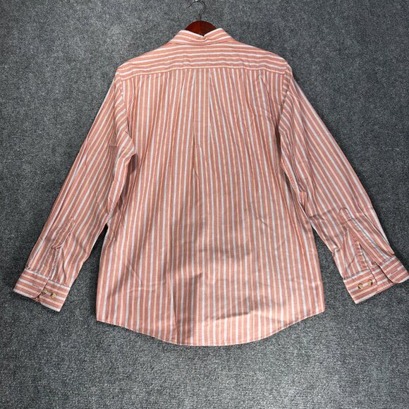 L.L. Bean Shirt Mens Medium Trim Fit Button Down Muted Red Stripe Cotton Pocket - Picture 8 of 9